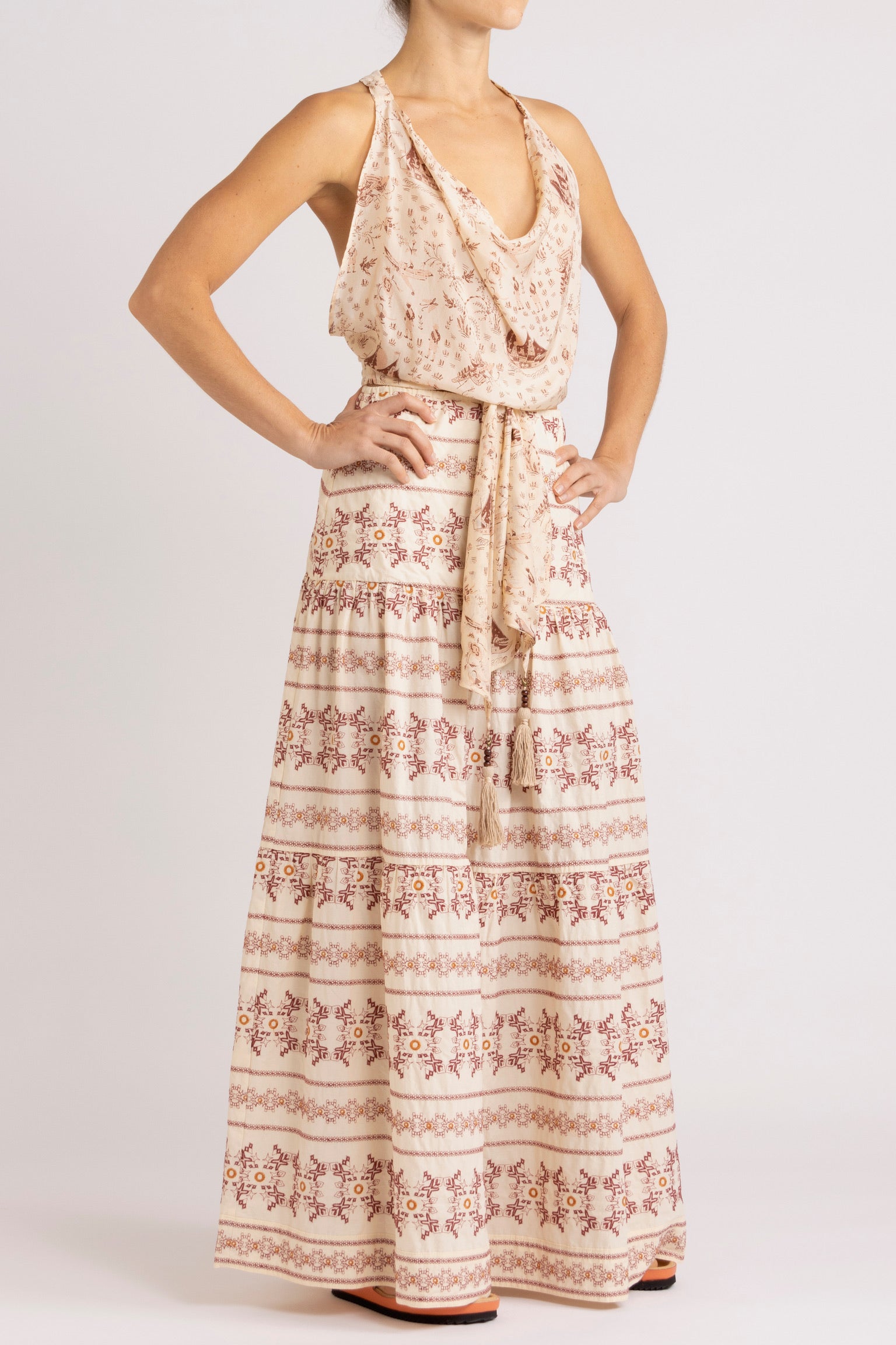 Ensemble - Sinclair Tie Top, Anouk Maxi Skirt & Hawn Slide