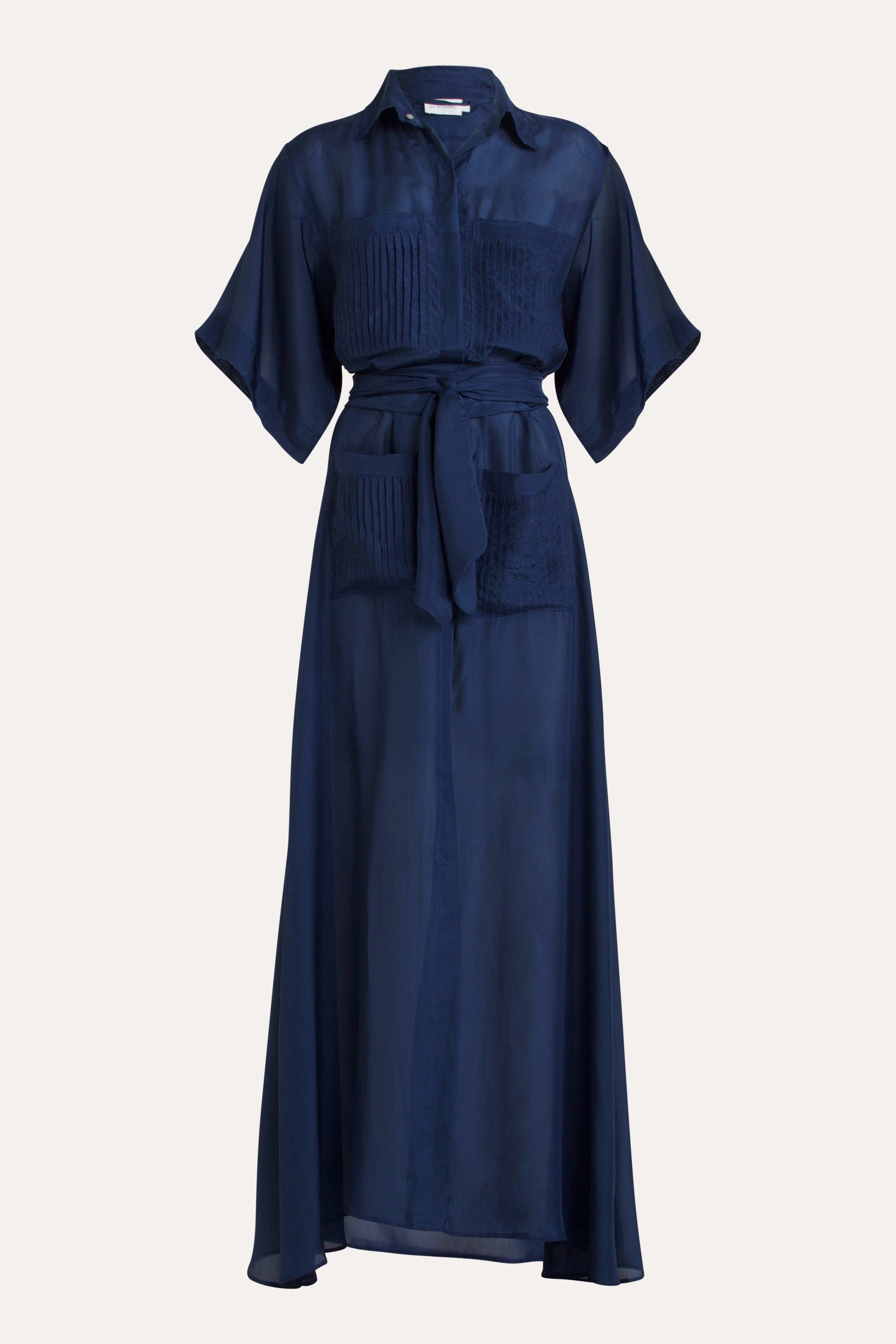 Eliza Navy Silk Habotai Shirt Dress