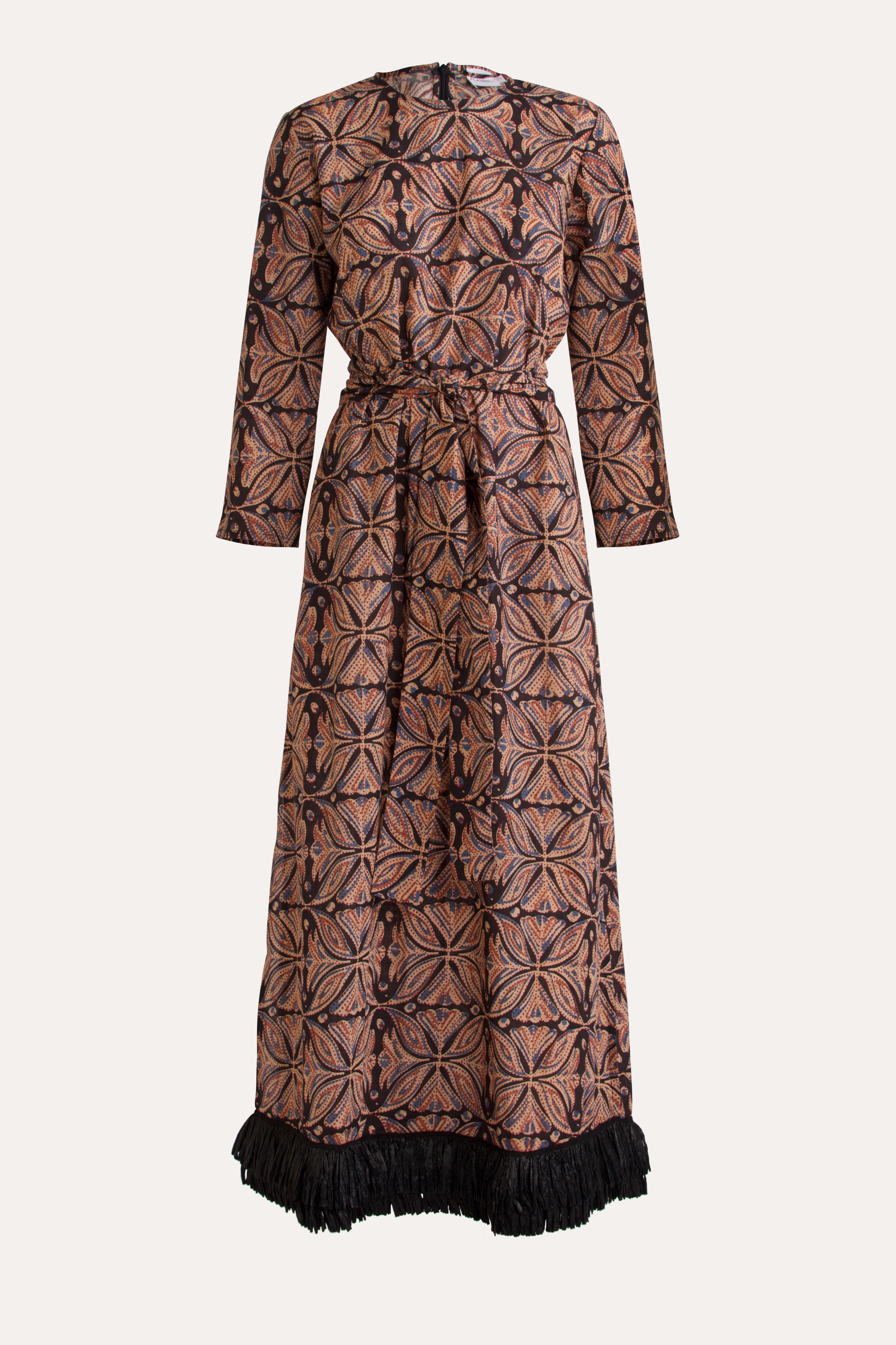 Saskia Printed Cotton Dress with Raffia Trim