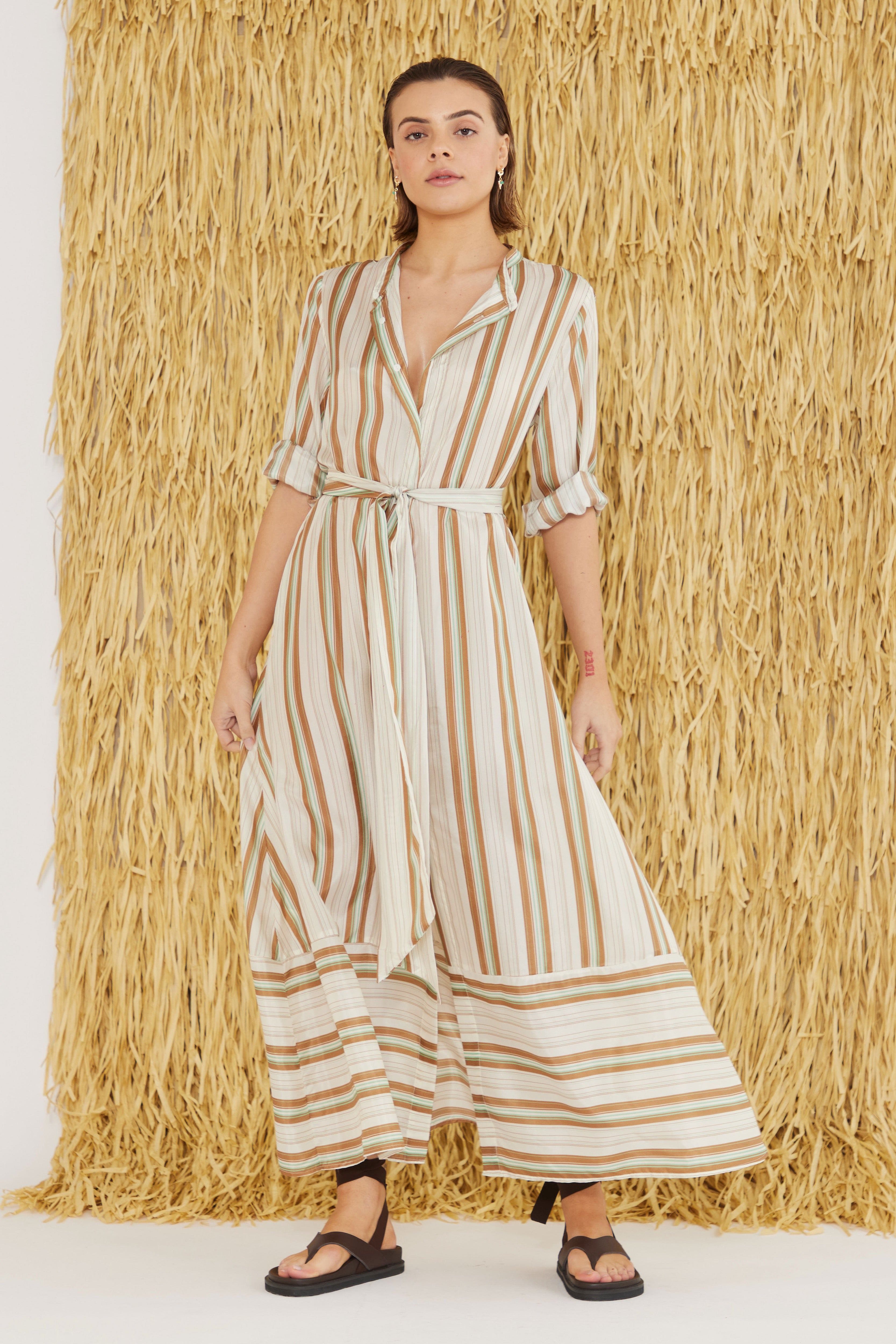 Mira Stripe Silk Shirt Dress