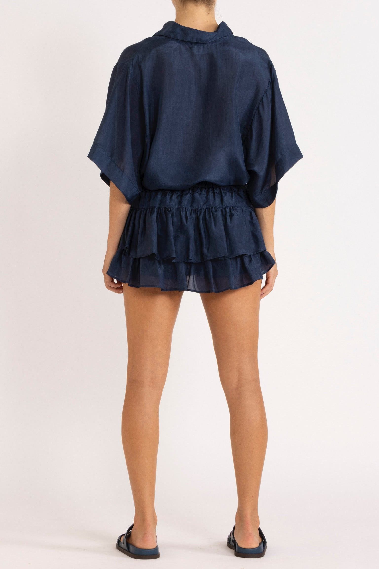 Eliza Navy Silk Habotai Frill Short