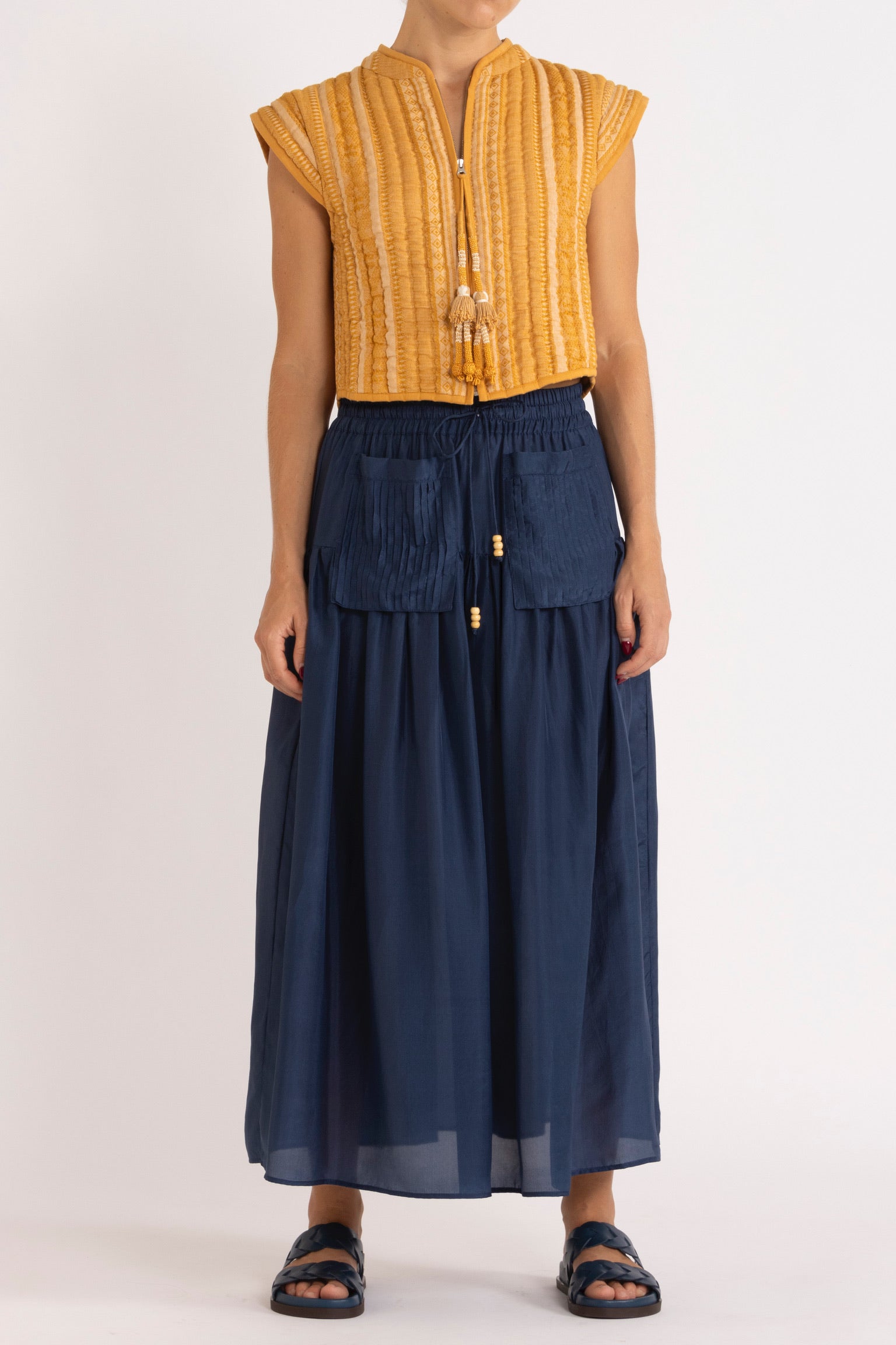 Eliza Navy Silk Habotai Skirt