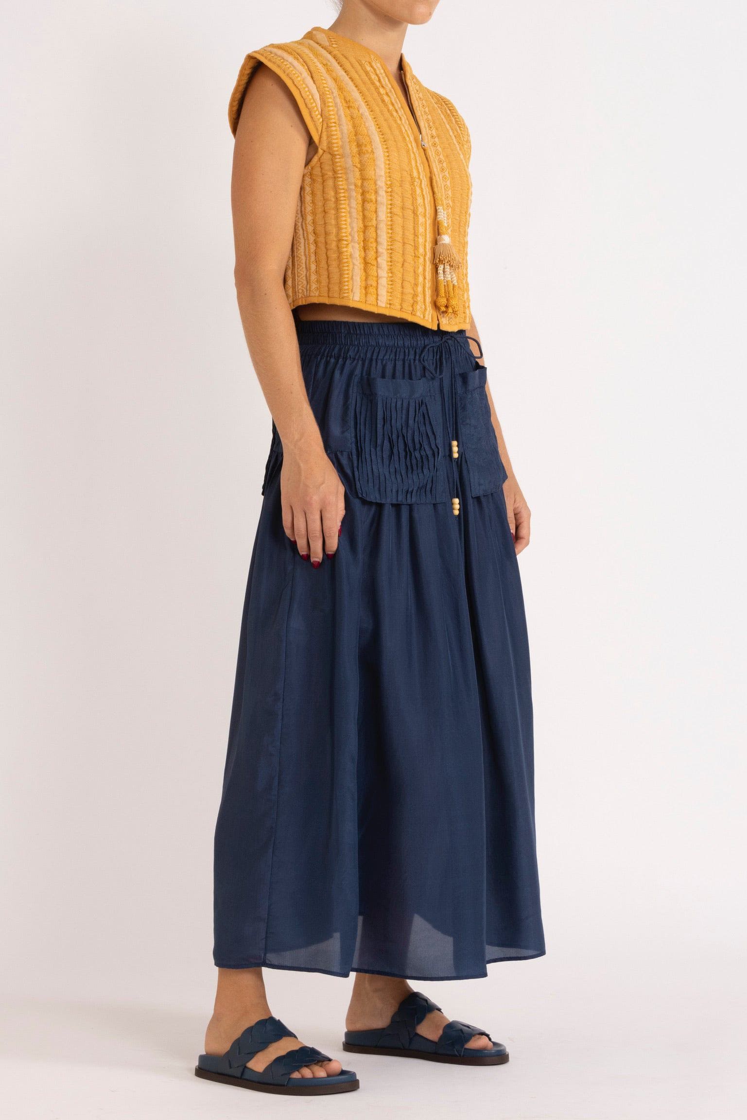 Eliza Navy Silk Habotai Skirt