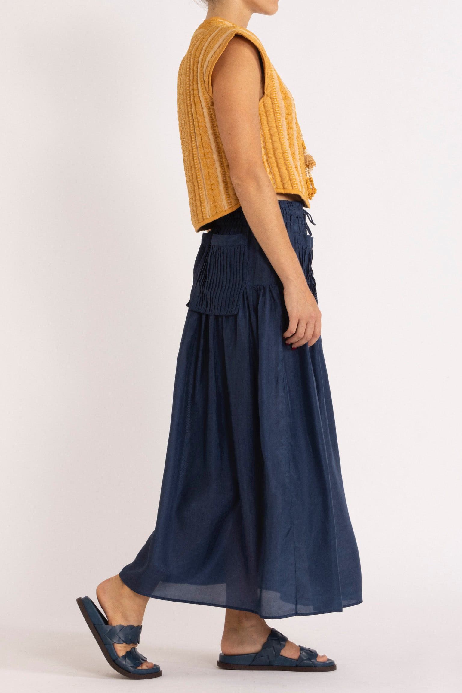 Eliza Navy Silk Habotai Skirt