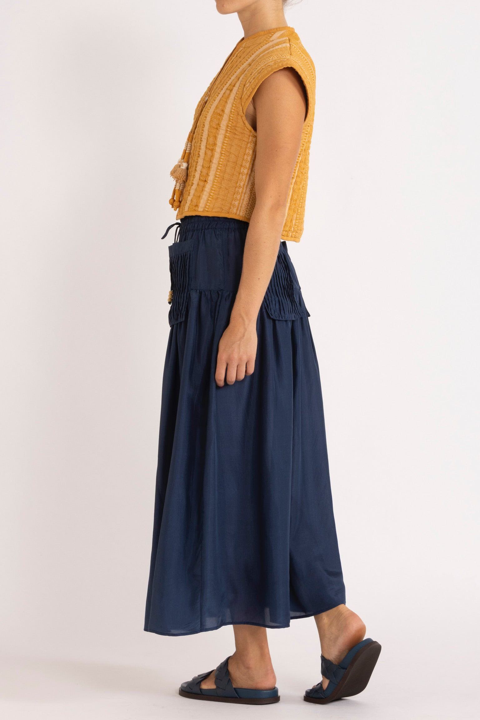 Eliza Navy Silk Habotai Skirt