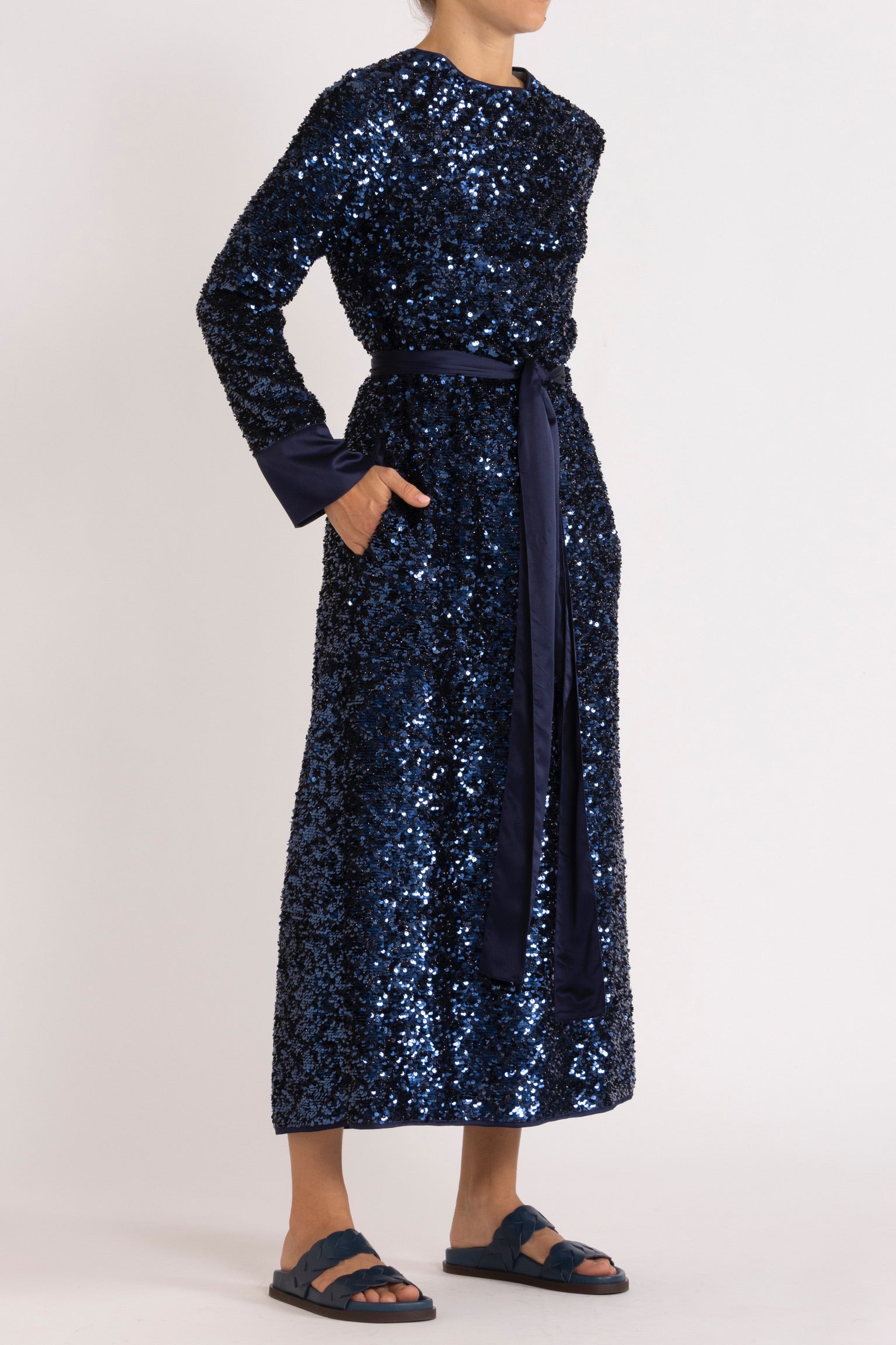 Meg Navy Sequin Long Sleeve Dress