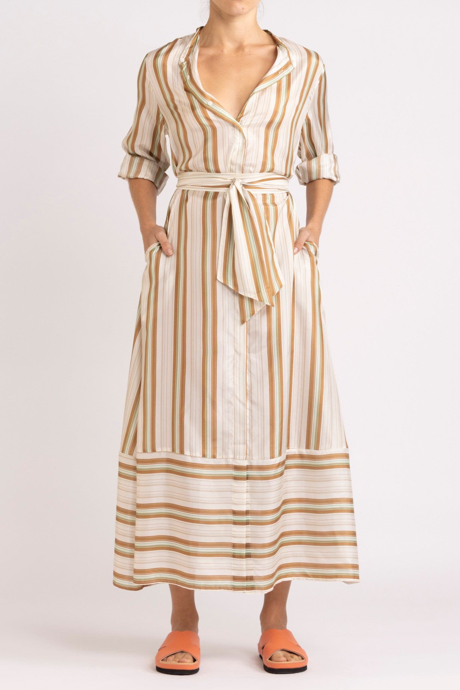 Mira Stripe Silk Shirt Dress