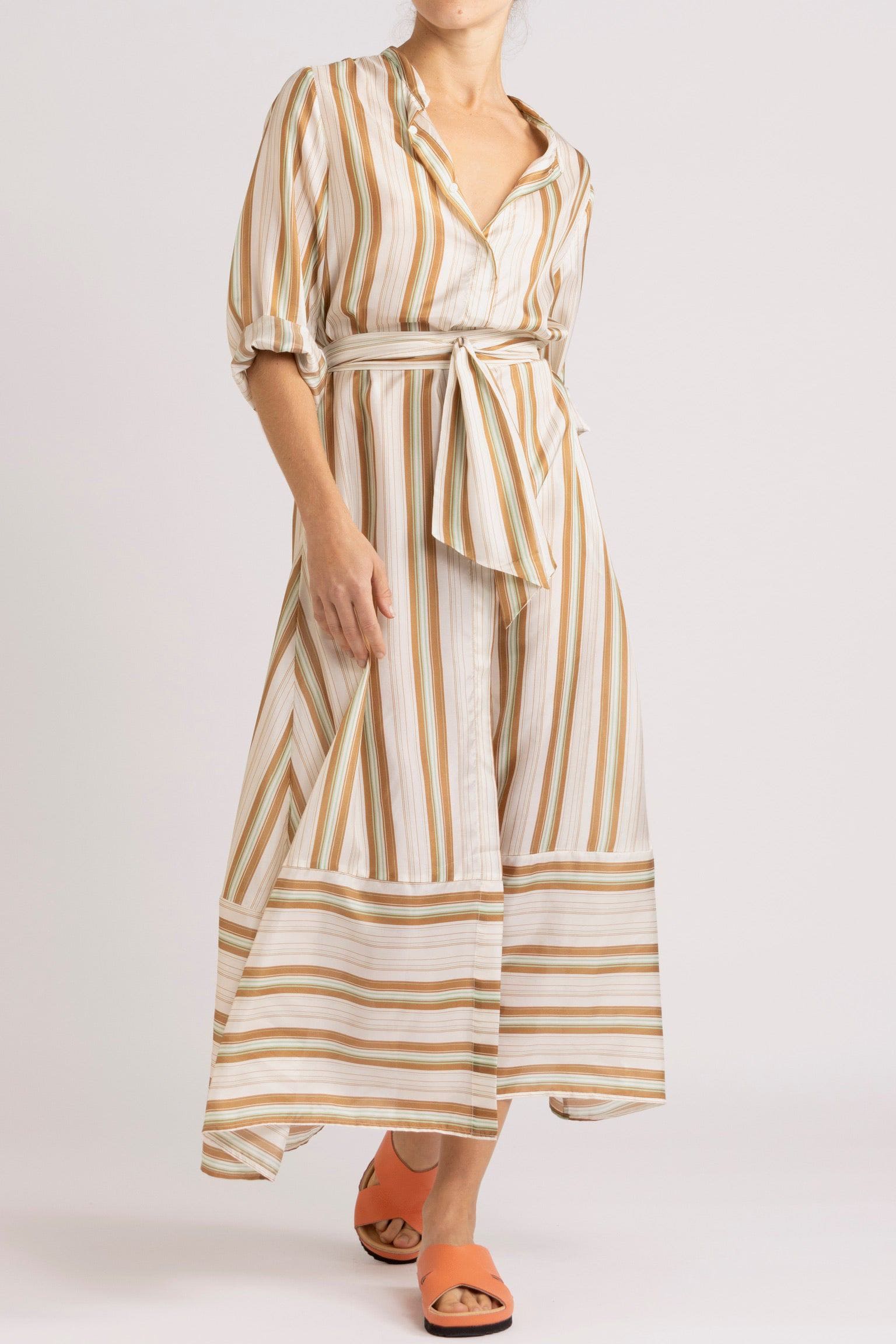 Mira Stripe Silk Shirt Dress