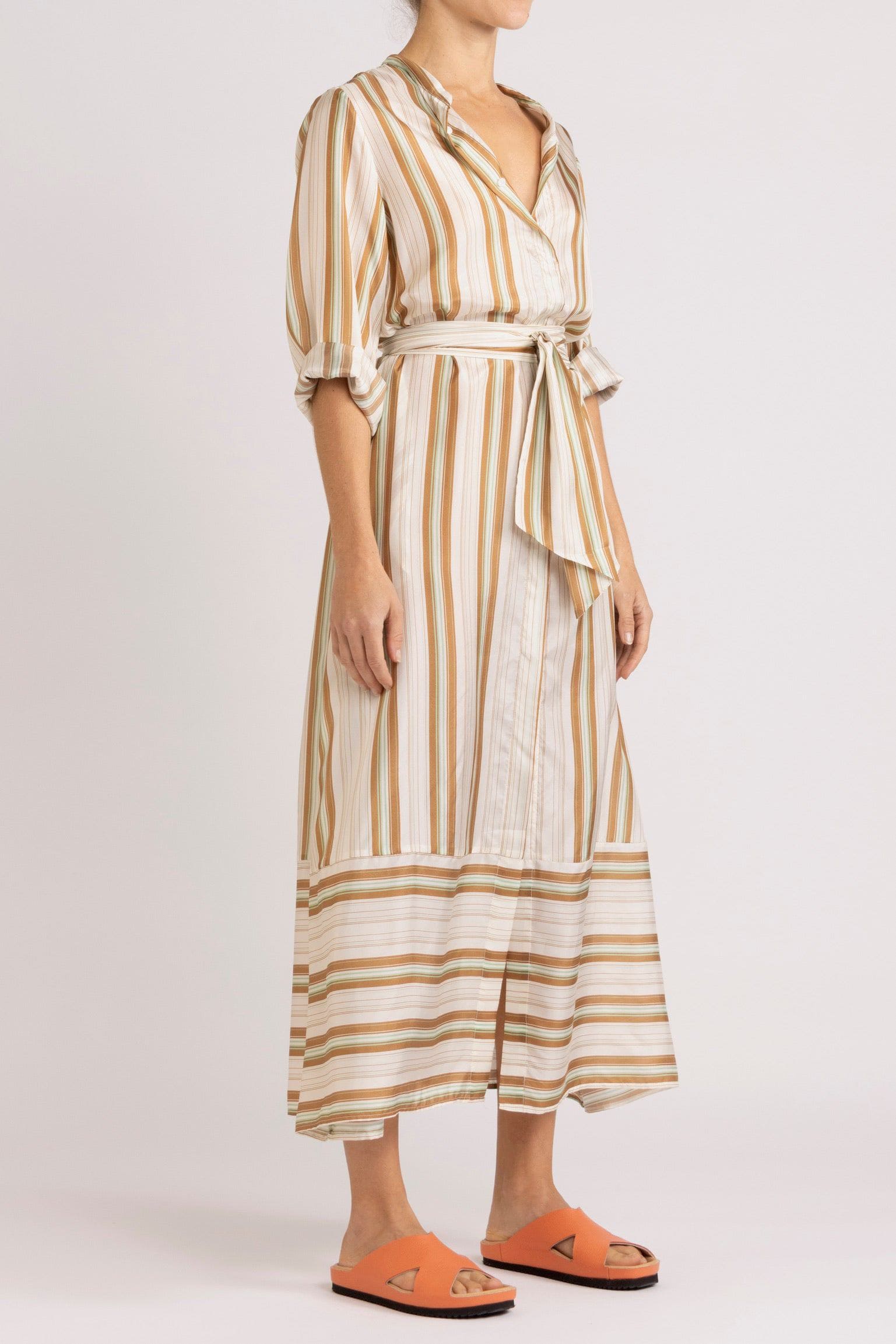 Mira Stripe Silk Shirt Dress