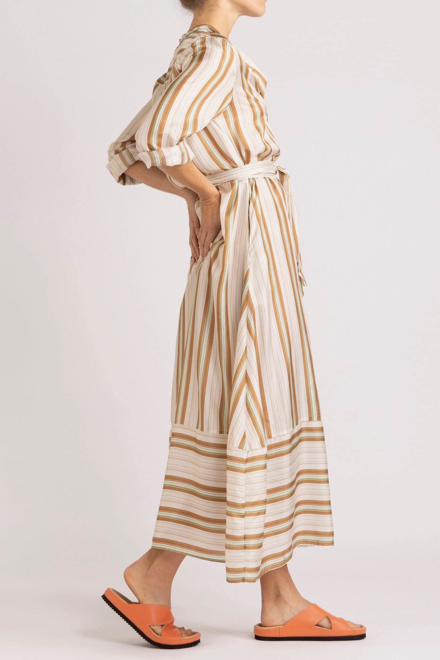 Mira Stripe Silk Shirt Dress