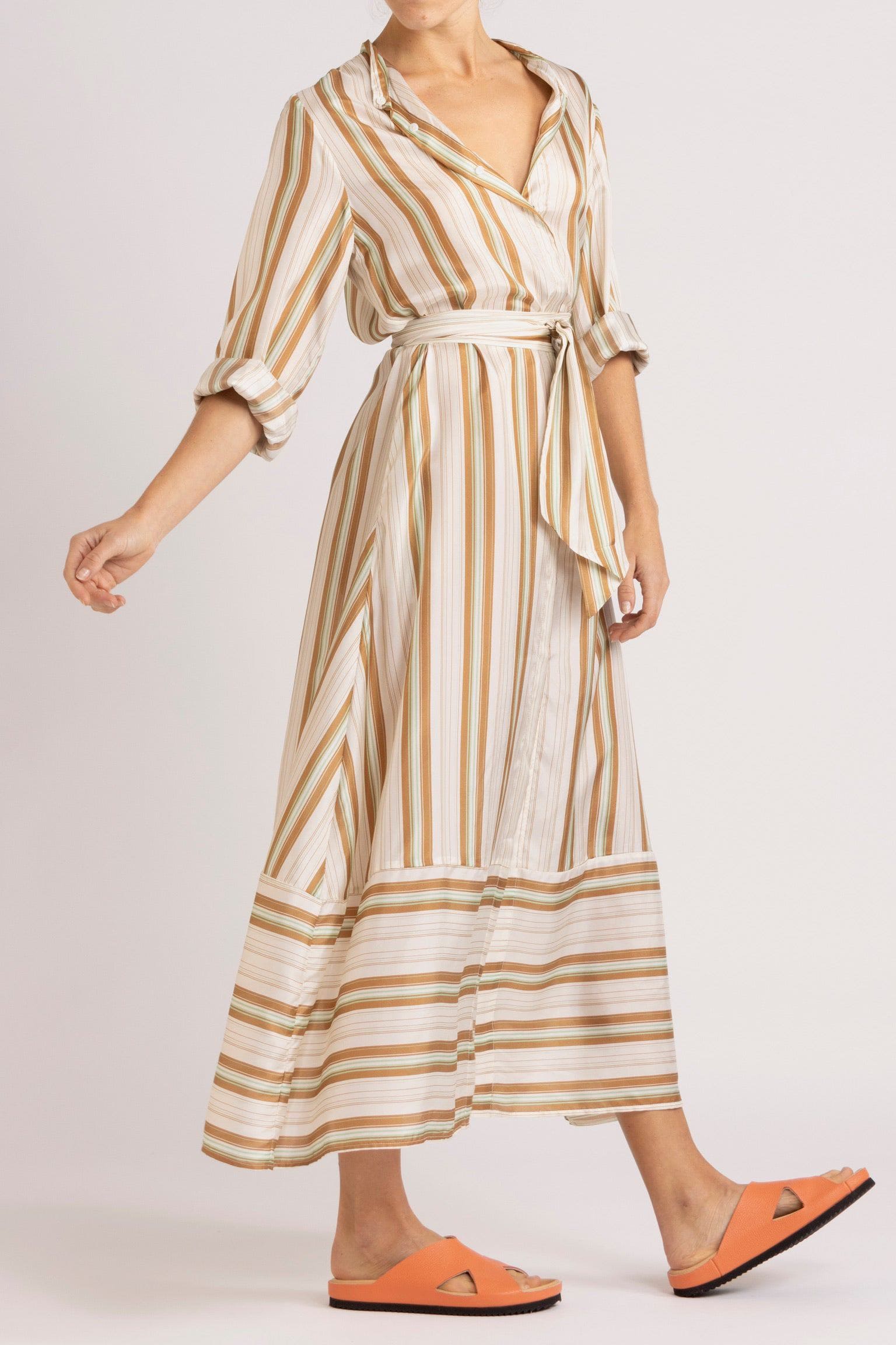 Mira Stripe Silk Shirt Dress