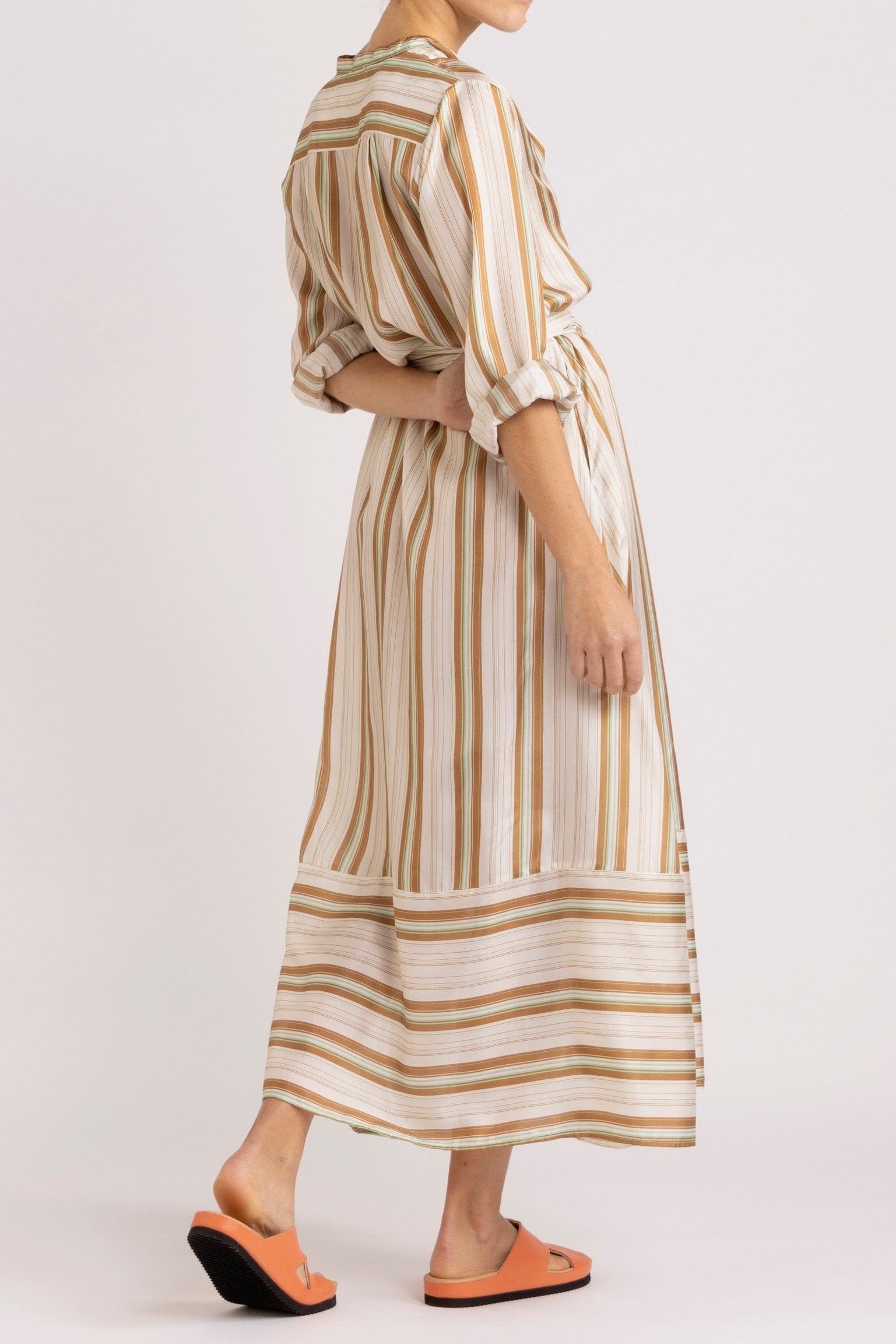 Mira Stripe Silk Shirt Dress