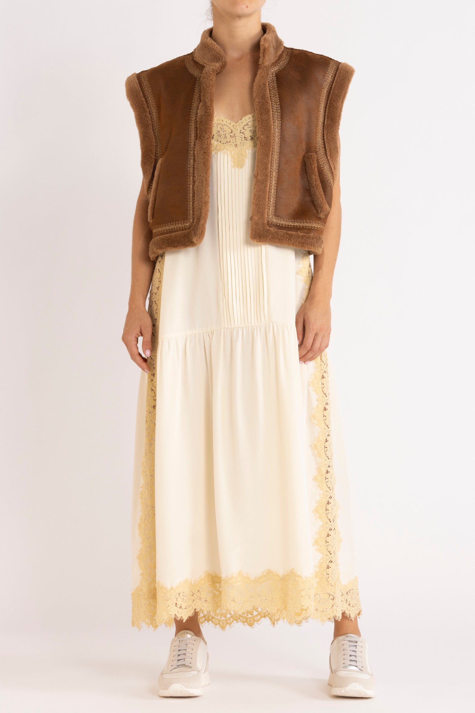 Shiloh Embroidered Faux-Shearling Vest