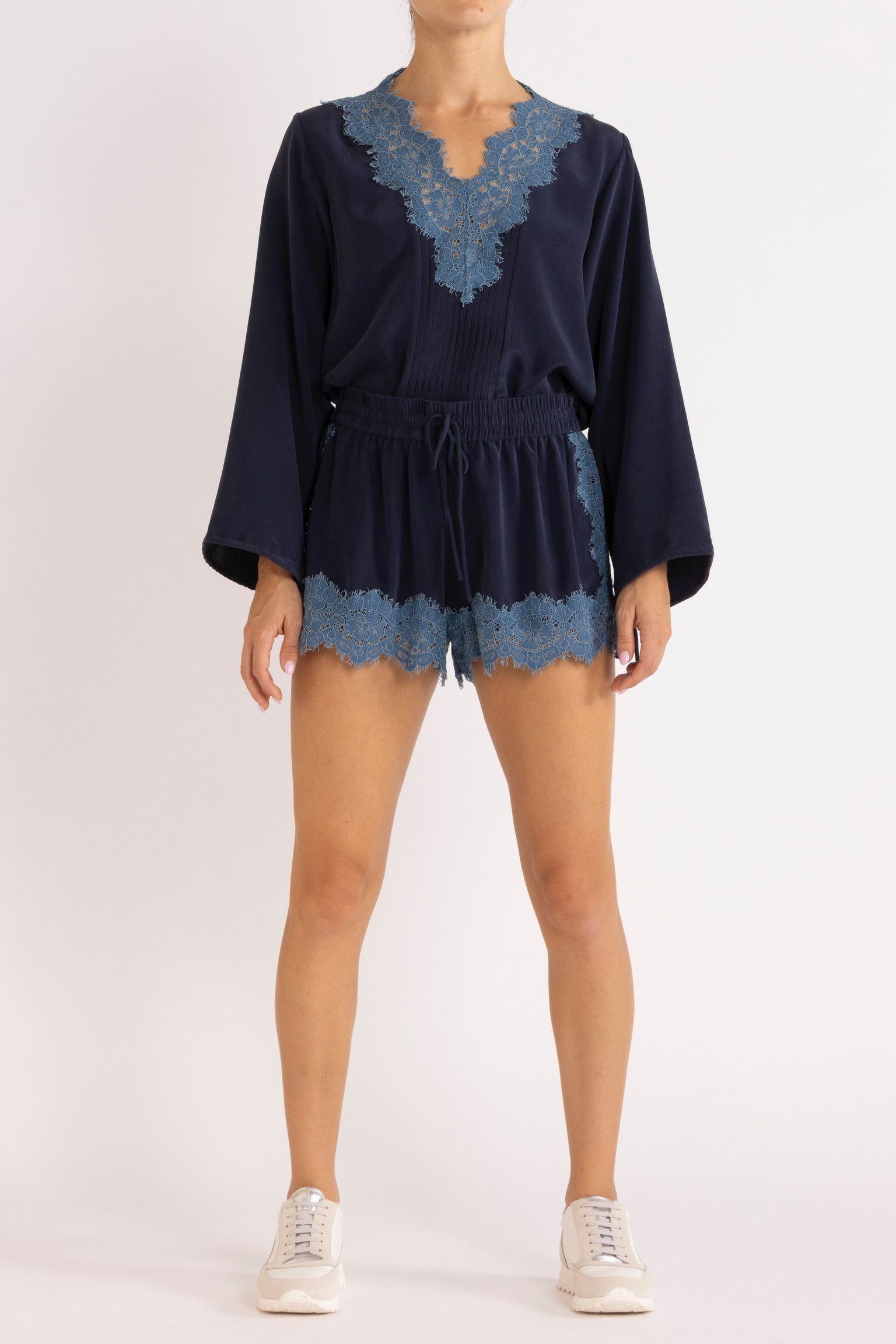 Nettie Silk & Lace Long Sleeve Top